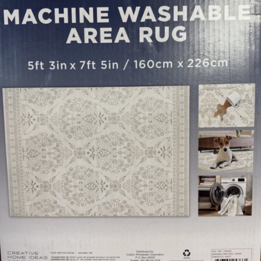 Wyatt & Ash Washable  Area Rug Zinnia Beige Pattern 5'3" X 7'5"